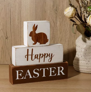 DAMAI Wholesale Easter Wooden Block Rabbit Table Decor Rustic Farmhouse Tiered Tray Supplies for Home Kitchen Tabletop Accents - Product Image 2