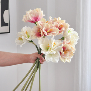 Arrangement de fleurs artificielles d'amarilles Yoshinobu, 3 têtes, fleurs en soie pour la décoration intérieure, blanc, jaune, rouge, rose - Product Image 3