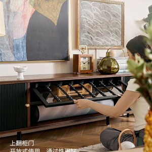 Soporte de TV de madera maciza de estilo francés con gabinete de almacenamiento para sala de estar, madera de fresno, 200x40x54cm - Product Image 2