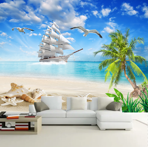 Mural de Pared Personalizado, Póster 3D de Playa, Pintura Mural, Papel Tapiz con Diseño de Velero, Palmera y Paisaje Marino <span class=keywords><strong>para</strong></span> Sala de Estar, Papel Tapiz Autoadhesivo - Product Image 2