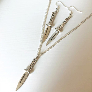 مجموعة قلادة على شكل أداة سكين رائعة للأقراط والأقراط على شكل سكين قوطي غريبة مجموعة قلادة على شكل سكين لابني - Product Image 3