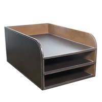 Organiseur de bureau en cuir PU à 3 niveaux LG8171, plateau empilable pour le rangement des papiers, porte-documents pour l'école et le bureau, accessoire