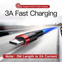Câble de Charge USB-C Tressé 2M 5V 3A, Charge Rapide, pour Baseus