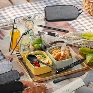 Du lịch cắm trại kim loại muỗng nĩa dao đũa Bộ đồ ăn di động thép không gỉ thiết lập dao kéo với trường hợp - Product Image 4