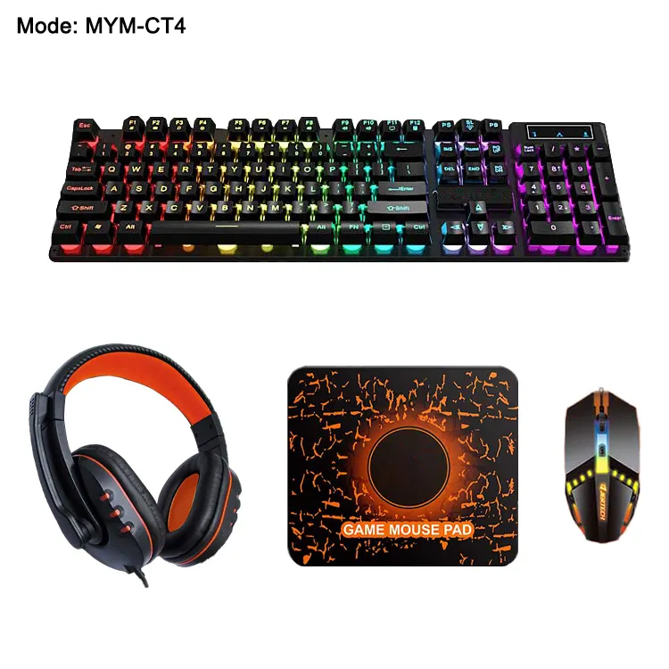 Amazon hot selling Wired RGB 4 in 1 PC Gamer Bundle Gaming Headset Mousepad Gaming Keyboard Mouse Combo for PC Game Xbox PS4