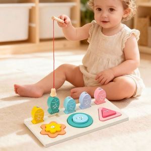Jouet en bois pour développer la motricité fine des bébés, 2 en 1, jeu de pêche magnétique, blocs de tri et d'association de formes pour garçons et filles - Product Image 2