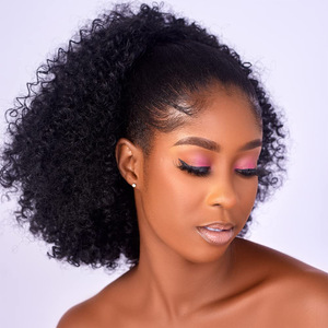 Extensions <span class=keywords><strong>de</strong></span> <span class=keywords><strong>cheveux</strong></span> <span class=keywords><strong>queue</strong></span> <span class=keywords><strong>de</strong></span> <span class=keywords><strong>cheval</strong></span> synthétiques courtes à cordon <span class=keywords><strong>de</strong></span> serrage, bouclées crépues afro volumineuses, en fibre haute température, petites boucles - Product Image 5