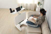 Bureau d'ordinateur rabattable ADA Furniture, réglable en hauteur par vérin à gaz, pliable, mobile avec roulettes pour bureau à domicile