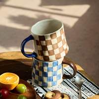 Mug à café en porcelaine à carreaux rétro 16oz, extra large, motif vintage, passe au micro-ondes et au lave-vaisselle, réutilisable, sans plomb, sans cadmium
