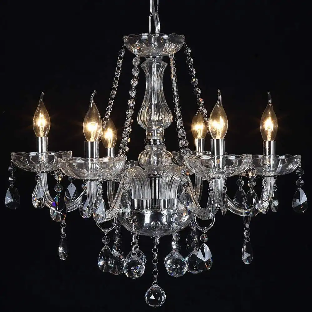 Classic Vintage Crystal Candle Chandeliers Lighting 6 Lights Pendant Ceiling Fixture Lamp for Elegant Decoration