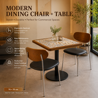 Ensemble de table à manger ronde avec plateau en carrelage, chaises à dossier en bois, base en métal, meubles modernes pour restaurant, café, hôtel