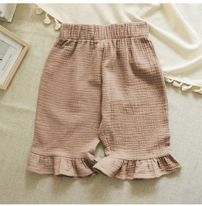 Pantalon Capri à Volants en Coton Lavé Double Gaze pour Enfants, Pantalon Décontracté à Jambes Larges pour Bébé Fille, Pantalon en Mousseline pour Tout-Petits - Product Image 5