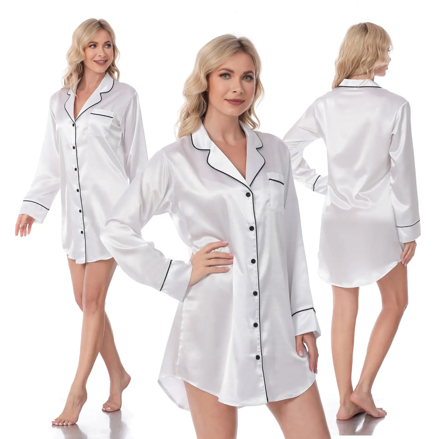 Wholesale High Quality Satin Pajamas Women Sleep Night Shirts