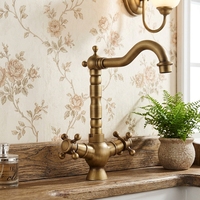 Robinet de lavabo de salle de bain de haute qualité à double poignée en laiton finition or brossé, avec cartouche céramique, pour eau chaude et froide