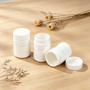 Bouteille en plastique cylindrique blanche avec bouchon à vis et étiquette pour soins personnels 150ML 200ML Matière HDPE - Product Image 1
