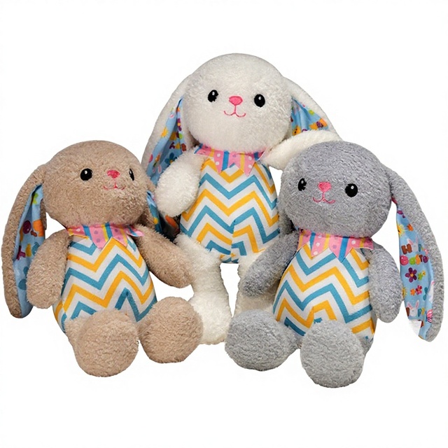 Cute Striped Rabbit Plush Toy Easter Comfort Stuffed Animal Sleeping Pillow with Pp Cotton Filling for Children