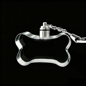 Wholesale New Design K9 <b>Customize</b> 3D Bone Shape Blank Led Light Crystal Dog Bone <b>Keychain</b> for Souvenir Gifts - Product Image 2