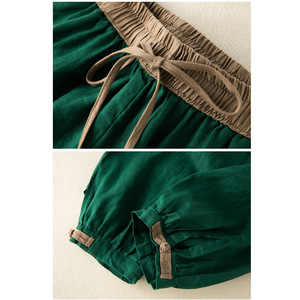 Women's Cotton Linen Harem Pants High Waist Elastic Breathable Casual Tapered Leg Cropped Green White Natural Linen - Product Image 4
