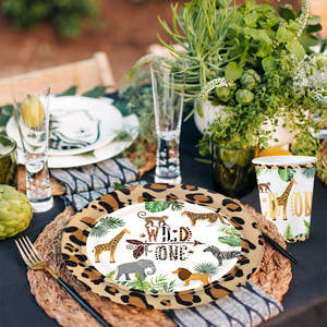 <span class=keywords><strong>Vaisselle</strong></span> thème sauvage assiettes en papier jetables 1er anniversaire fête fournitures ensemble serviettes Jungle forêt Animal bébé douche - Product Image 6