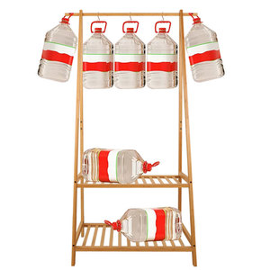 Bamboo Floor Standing <b>Clothes</b> <b>Rack</b> Double Tier Storage For Bedroom Clothing Organizer - Product Image 4