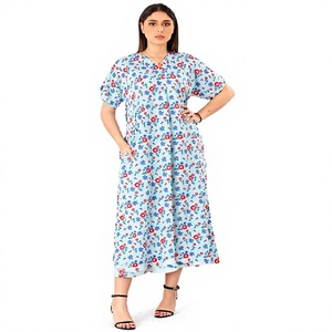 Stylish Cotton Fabric Printed Women's <b>Dress</b> Short Sleeved Free Flowing Design Midi Length Comfortable Daily Wear - Product Image 1
