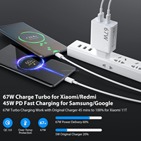Enchufe DE LA UE portátil USB A y Tipo C 67W Cargador súper rápido con cable tipo C 6A para Redmi Xiaomi USB C PD Carga de teléfono celular