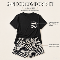 Ensemble de pyjama grande taille pour femmes, imprimé zèbre, 2 pièces, t-shirt à manches courtes et short en polyester, vêtements de détente, OEM personnalisé