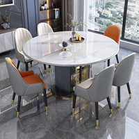 Table à manger ronde extensible moderne en pierre frittée et chaises Bjflamingo, ensemble de tables et chaises de luxe italiennes en marbre
