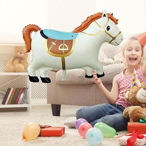 ลูกโป่งฟอยล์รูปม้าหมุนสีขาวขนาดใหญ่น่ารัก, ลูกโป่งมายลาร์รูปม้าโพนี่สีเมทัลลิกสำหรับตกแต่งงานวันเกิดเด็กธีมคาวบอย - Product Image 4