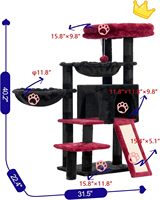 Tour d'arbre à chat gothique avec 2 paniers Grande planche à gratter pour chats d'intérieur Noir Rouge Condo