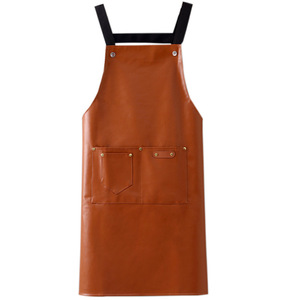 Leather <b>Apron</b> Waterproof Oil Proof For <b>Kitchen</b> Cooking Solid Color With Pockets - Product Image 5