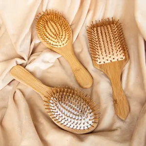 Gloway Oem环保生物降解保健工具宽齿头皮产品天然竹按摩梳木发刷