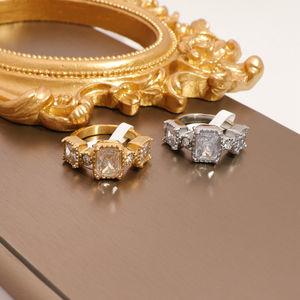 Mode <span class=keywords><strong>Akatsuki</strong></span> glacé mignon diamant Zircon acier inoxydable argent plaqué or trois pierres fille rêve anneaux - Product Image 6