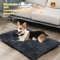 Honden- en kattenbed van langpolig, ademend, winterwarm slaapmatje, comfortabel rechthoekig binnenhuisdierbed