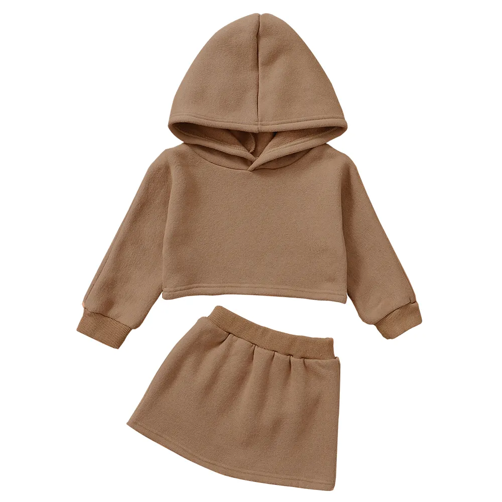 Conjuntos de roupas de outono para crianças, 2 peças, pulôver de manga longa com capuz, blusas de quadril, saia casual para crianças de 0-6 anos