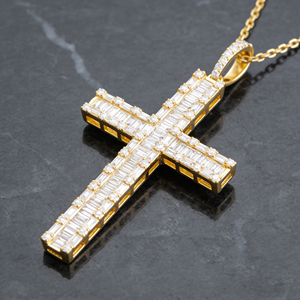 Collar Clásico de Compromiso con Colgante de Cruz y Diamante CVD Cultivado en Laboratorio, Chapado en Oro de 10K/14K/18K sobre Plata Personalizada, Cadena para Suéter, Regalo VS - Product Image 3