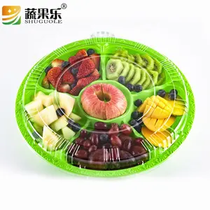 Lebensmittel qualität Grün 6-fach Einweg-Obst tablett aus Kunststoff mit klarem Deckel