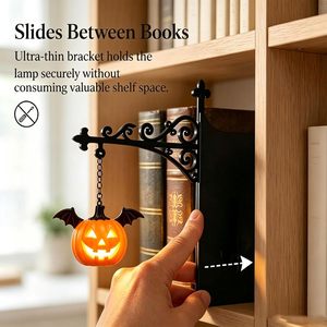 Mini Bookshelf Lamp Vintage Led Hanging Lantern With Bookends For Library Decor <b>Wireless</b> Book Nook <b>Light</b> Black Shade - Product Image 3