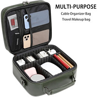Grand étui en cuir pour accessoires électroniques Sac de voyage technique portable Sac de rangement pour câble double couche Organisateur de voyage électronique