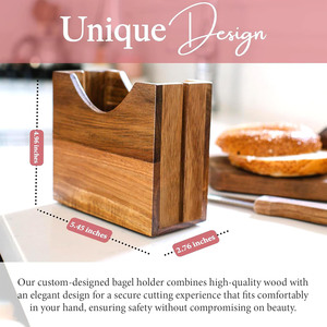 Trancheuse à pain en bois d'acacia, trancheuse à pain réglable, coupe-bagels en bois avec inserts amovibles et rainure de coupe large - Product Image 3