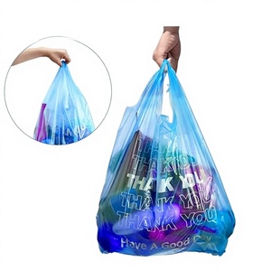 Bolsas de Plástico Azules con Asas para Colgar en la Mano, Desechables, para Uso Comercial y Compras, con la Inscripción 'Thank You' - Product Image 1