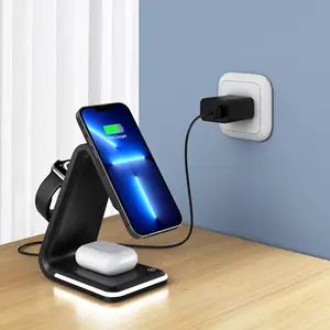 New trending product 4 in 1 wireless charger usb charger with 4 color little night lights free shipping's items