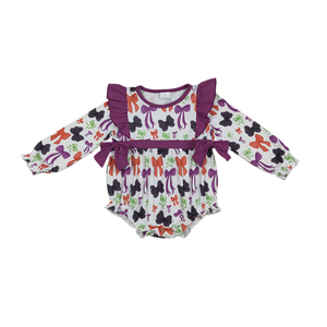 Mameluco de Halloween OOTD de alta calidad Unisex amarillo negro púrpura lazos volantes manga larga de punto cremallera Boutique venta al por mayor - Product Image 5