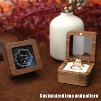 Boîte à bijoux de proposition, bague de mariage, boîte de rangement d'anneau en bois de noyer et de hêtre, petite boîte de rangement portable rétro en bois