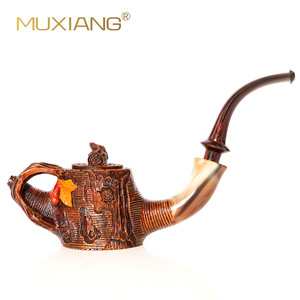 Muxiang Wooden Tobacco Pipe Hand Carved Solid Briar Wood Freestyle Design Men's Smoking Pipe - Product Image 1