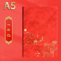 Cuaderno Artístico de Cuero con Tapa Grabada, Set de Bolígrafos con Paisaje Chino, Organizador Personal, Caja de Regalo
