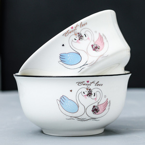 High Quality 2 4 6 Pcs Couple <b>Dinner</b> Bowl <b>White</b> Swan Ceramic Dinnerware <b>Set</b> for Wedding Gift - Product Image 4