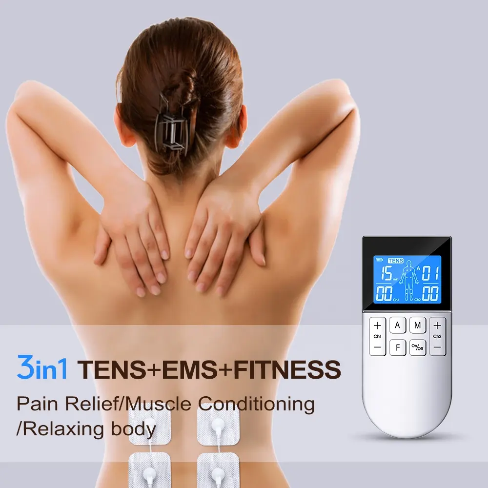 Hàng chục & EMS kênh đôi hàng chục máy qua da điện thần kinh kích thích cho cơ thể Massager Pain Relief Therapy