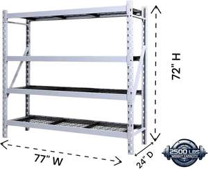 Étagère de <span class=keywords><strong>rangement</strong></span> industrielle robuste à 4 niveaux Member Mark, en acier allié, revêtement poudré, montage au sol, 77 po L x 24 po P x 72 po H - Product Image 3