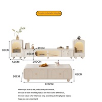 Ensemble de meubles TV et table basse en bois massif moderne pour salon et chambre, design de rangement de luxe blanc crème
